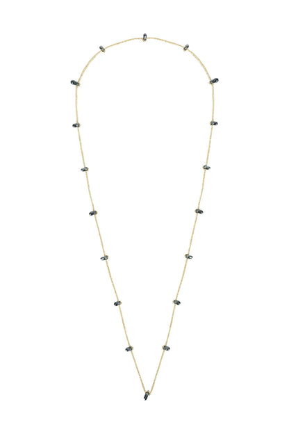 Collar Ayra Neckstring dorado, de diseño fino con cuentas ovaladas gris oscuro