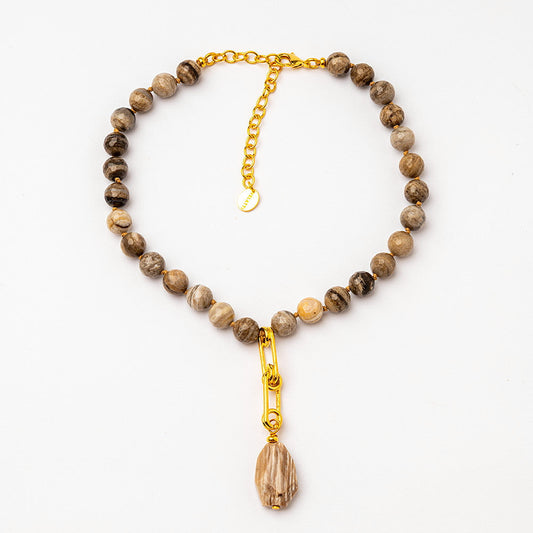 Collar Coral Fósil y Silverleaf 24k