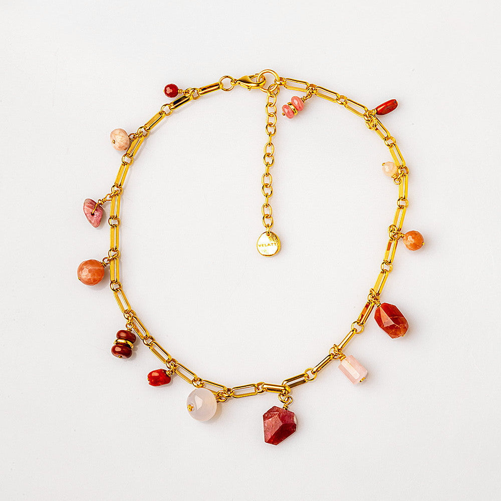 Collar links de Piedra Sol y gemas naturales bañado en oro 24K