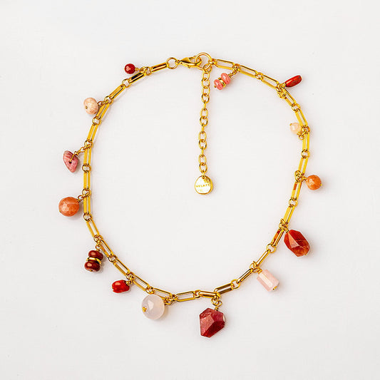 Collar links de Piedra Sol y gemas naturales bañado en oro 24K