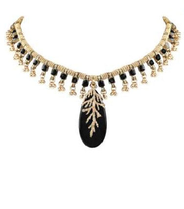 Collar Leaf Drop Multi Negro - Collar artesanal con piedra semipreciosa, esmalte y acabado dorado