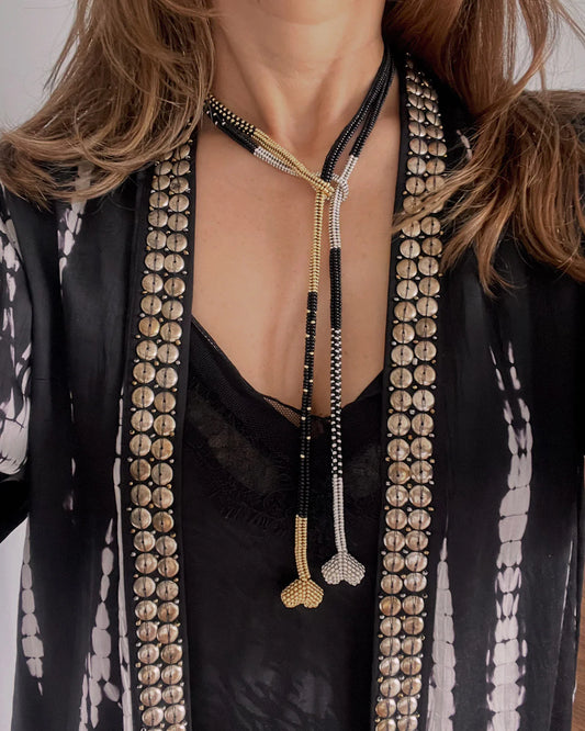 Collar Lazos Nite artesanal con mostacillas checas y corazón Miyuki – Trovare Chile