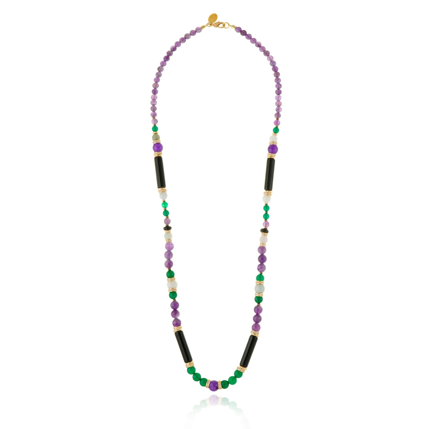 collar amatista mujer largo elegante con piedras naturales dorado joya italiana chile