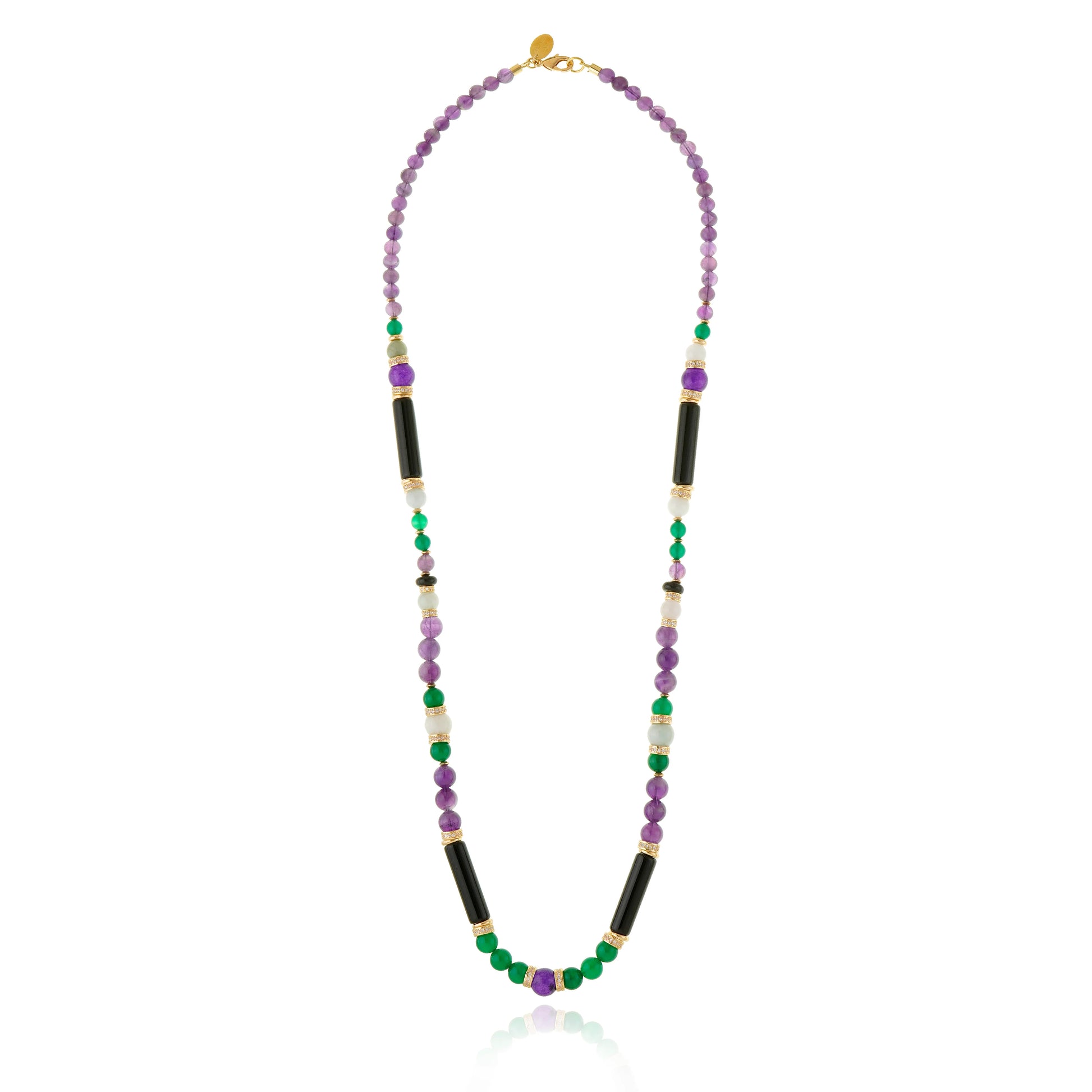 collar amatista mujer largo elegante con piedras naturales dorado joya italiana chile