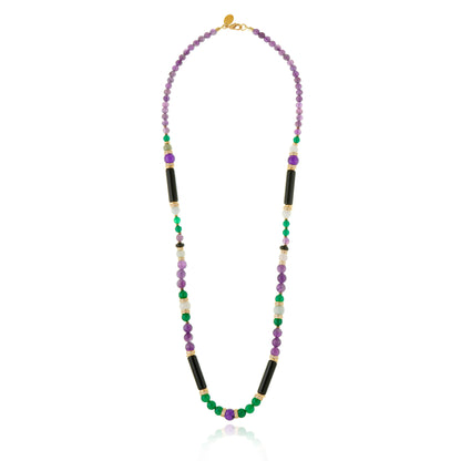 collar amatista mujer largo elegante con piedras naturales dorado joya italiana chile