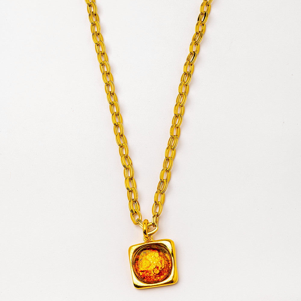 Collar largo con cristal bohemio y cadena baño de oro 24k