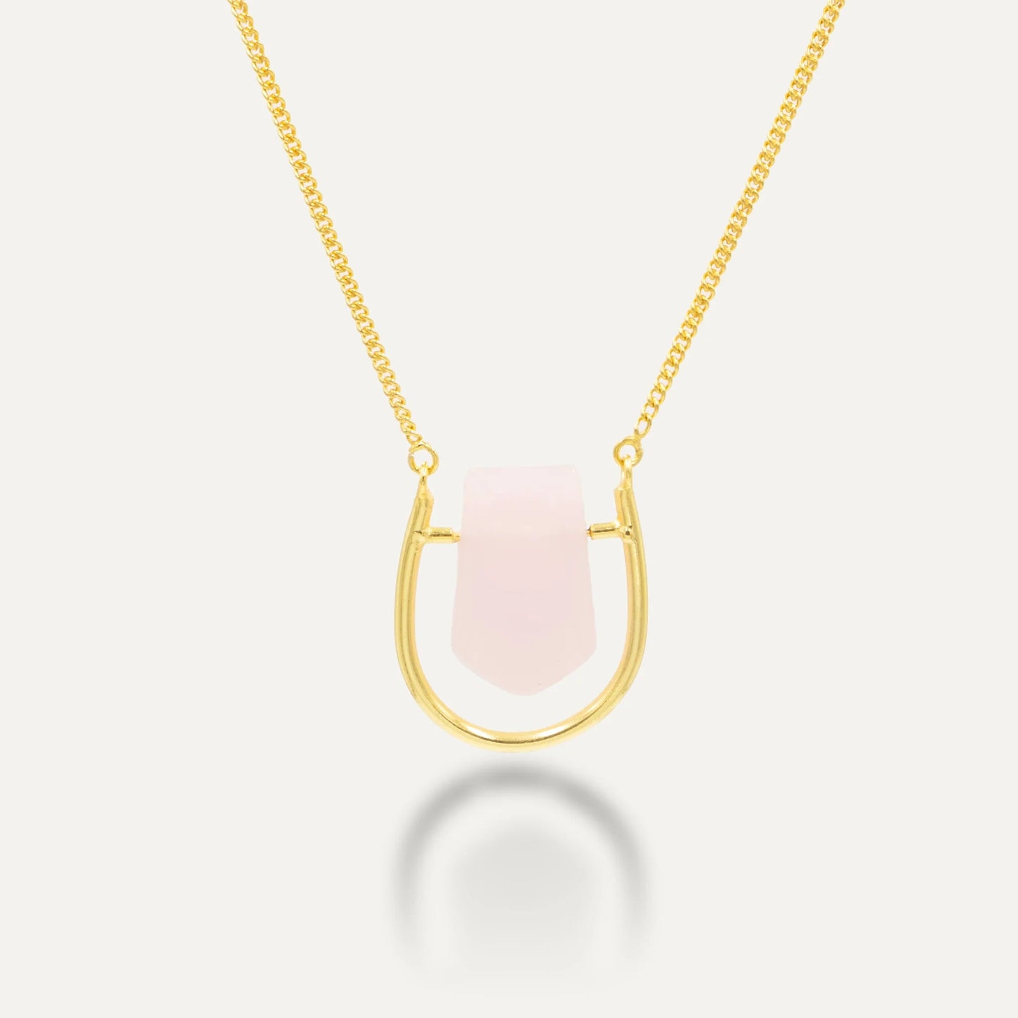 collar baño de oro con piedra cuarzo rosa