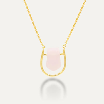 collar baño de oro con piedra cuarzo rosa