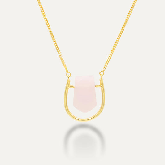collar baño de oro con piedra cuarzo rosa