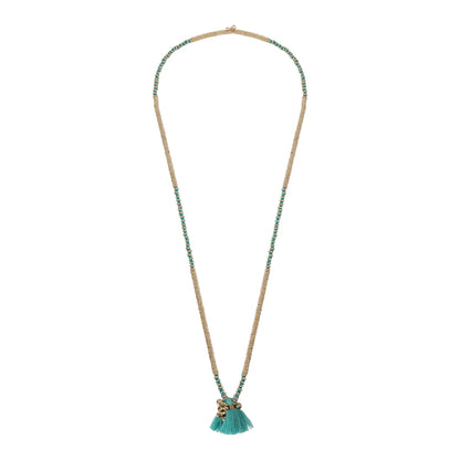 Collar Largo Fulj Dorado Turquesa – Lujo Artesanal