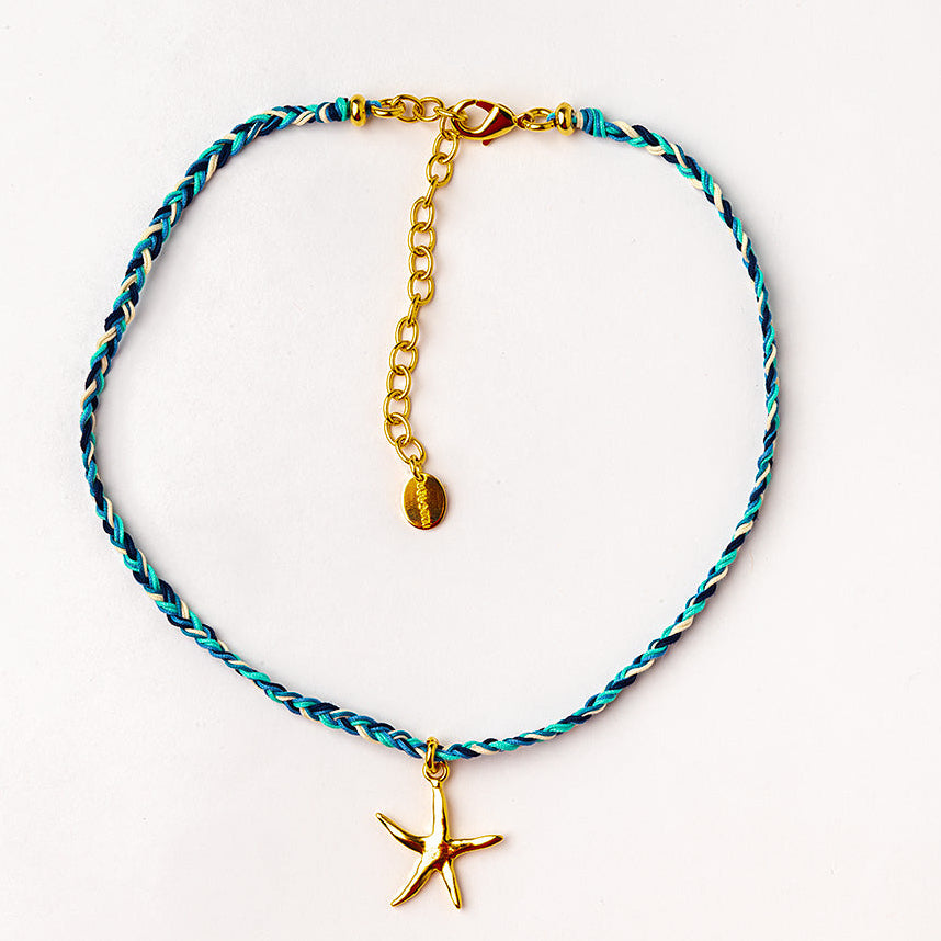 collar baño de oro estrella cordón azul
