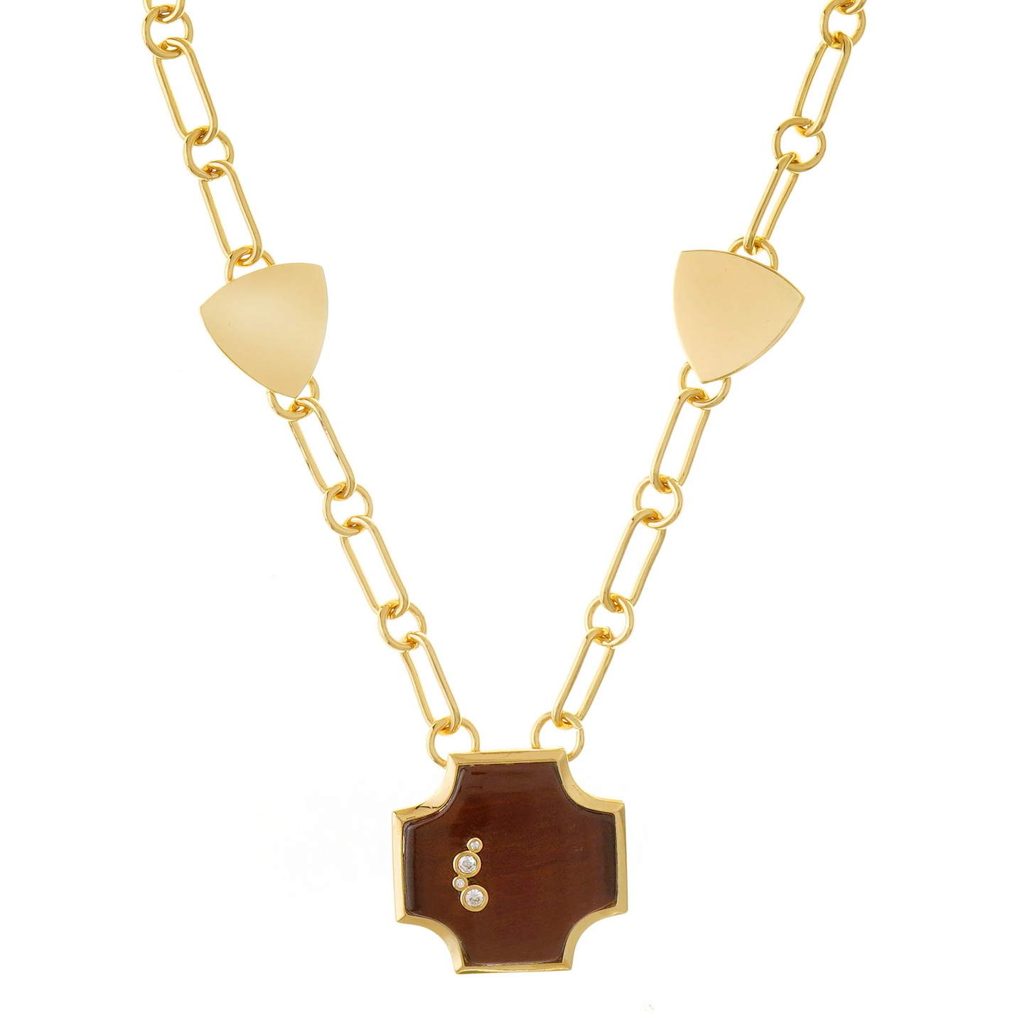 collar iris con piedra ojo de tigre natural y baño de oro