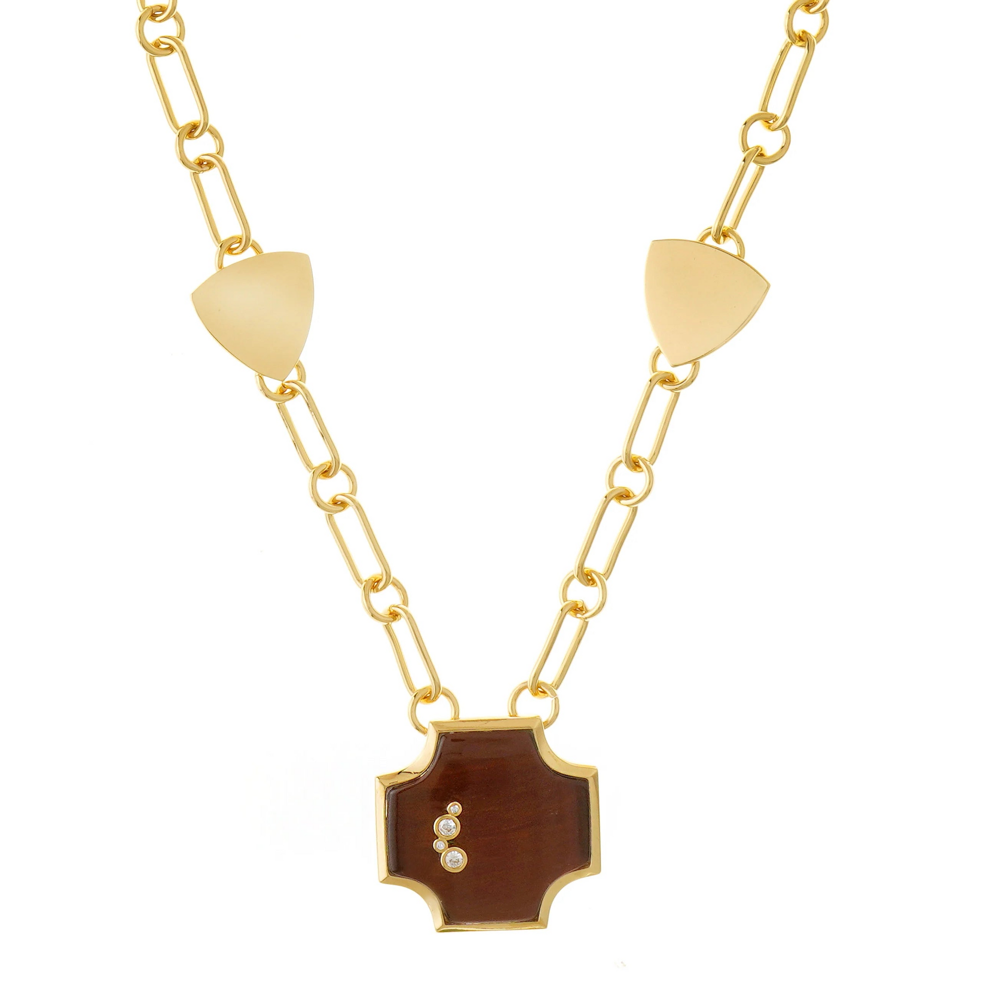 collar iris con piedra ojo de tigre natural y baño de oro