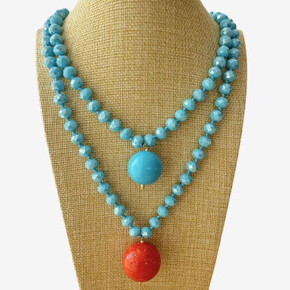 Collar Esfera Cristal y Resina Turquesa - Hecho en Italia