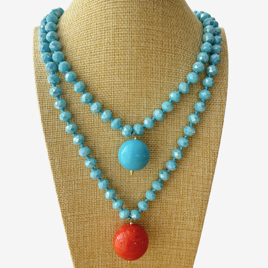 Collar Esfera Cristal y Resina Turquesa - Hecho en Italia