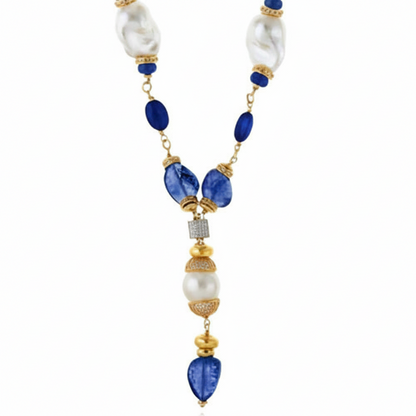 Collar lujo perlas cristales zircones azul 