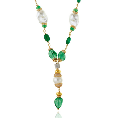 Collar Largo Verde con Perla Graz