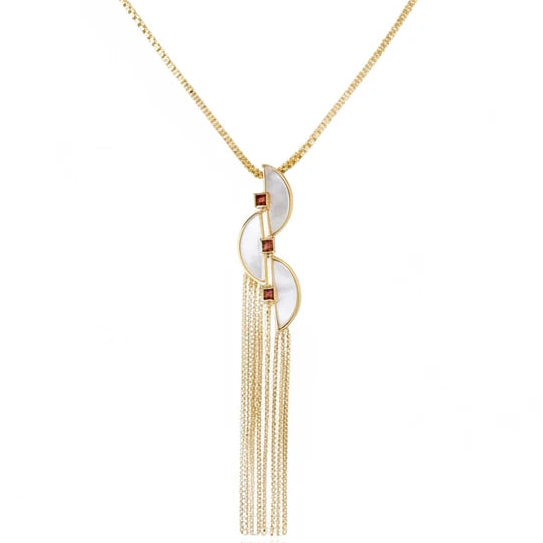 Collar Connection Fringe – Dorado Semilujo con Madre Perla Blanco