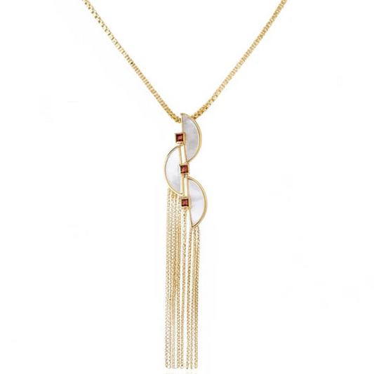 Collar Connection Fringe – Dorado Semilujo con Madre Perla Blanco