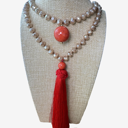 collar cristales largo con naranjo