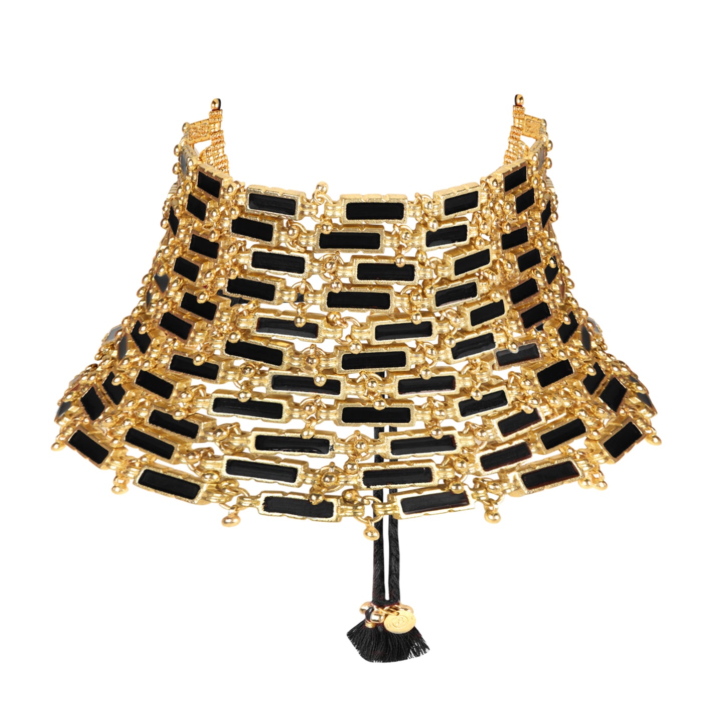 collar multivueltas corto negro con dorado hecho en india trovare