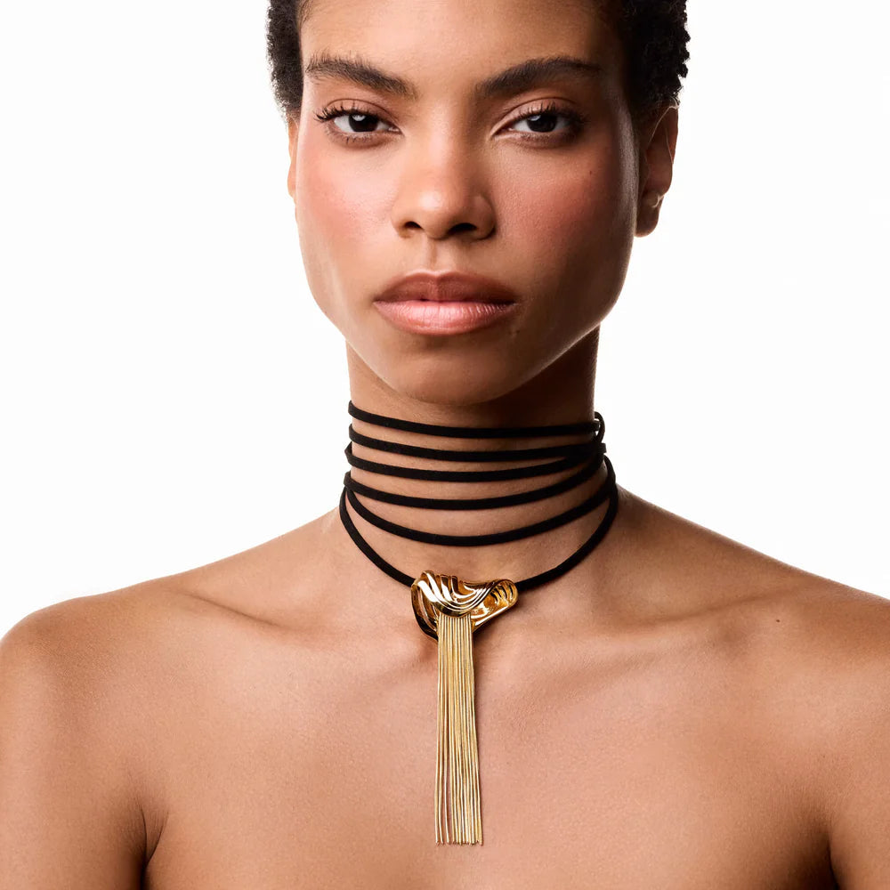 collar largo elegante flecos mujer diseño moderno sofisticado chile