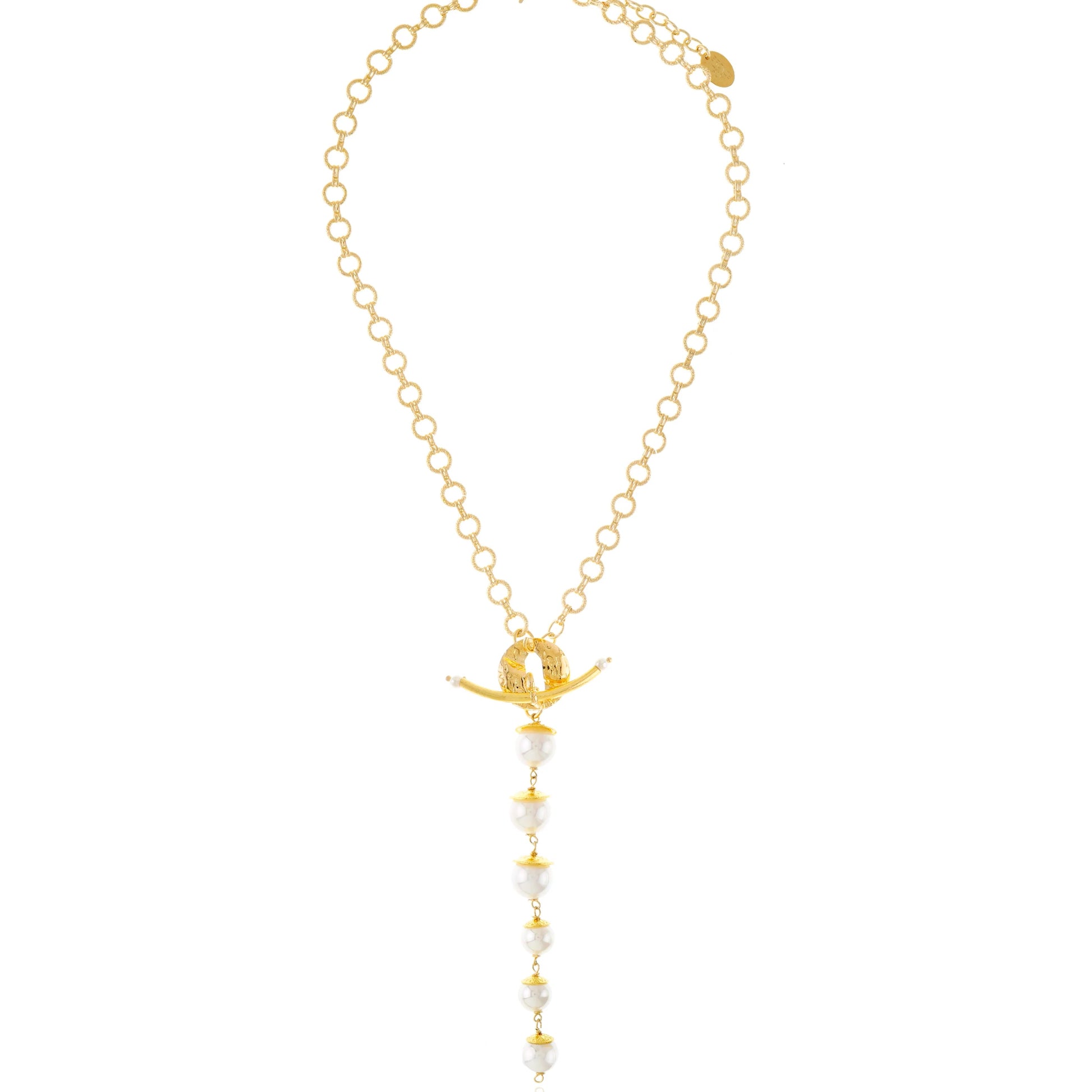 collar largo moderno perlas baño oro