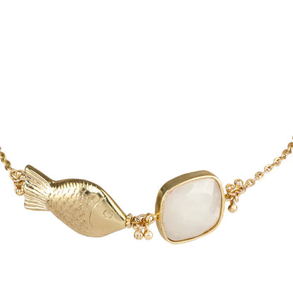 Collar Square Stone Fish artesanal con piedras de cuarzo, joyería semi lujo hecha a mano
