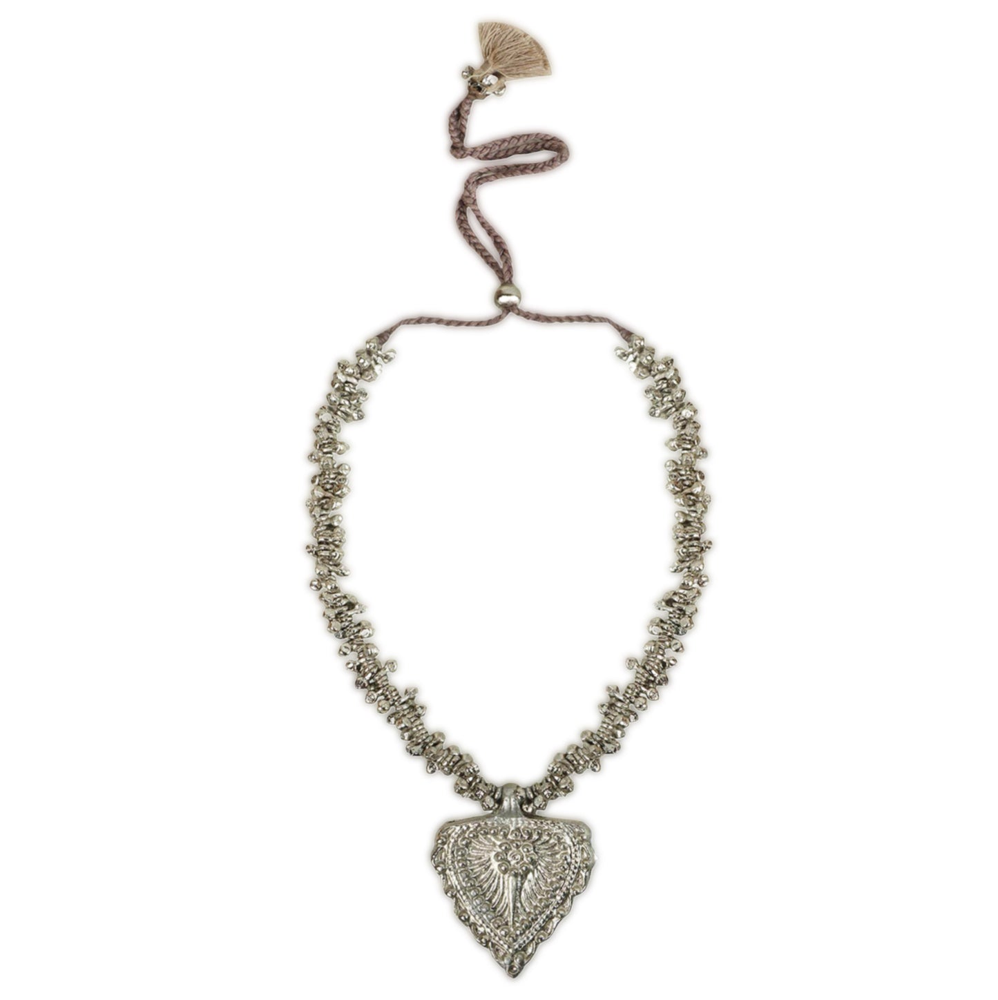 collar corazón grande plateado hecho en india trovare