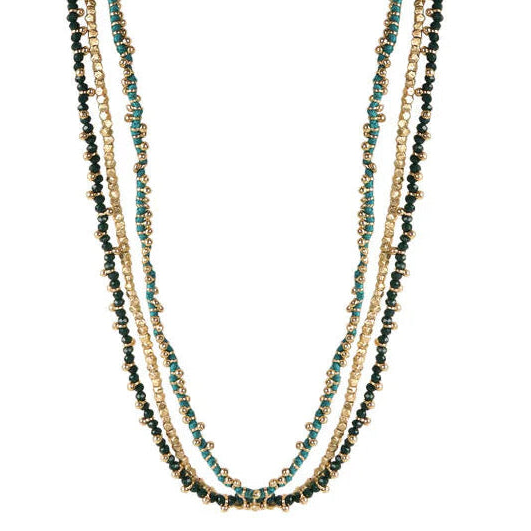 Collar Mohini neckstring artesanal con espejos en tono teal, joyería semi lujo hecha a mano
