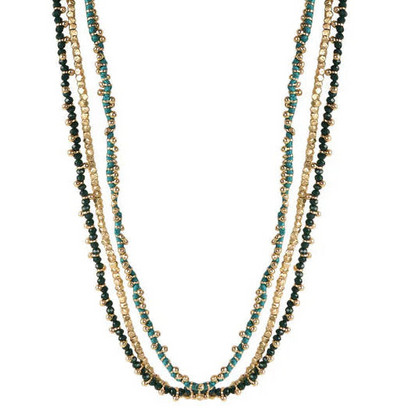 Collar Mohini neckstring artesanal con espejos en tono teal, joyería semi lujo hecha a mano
