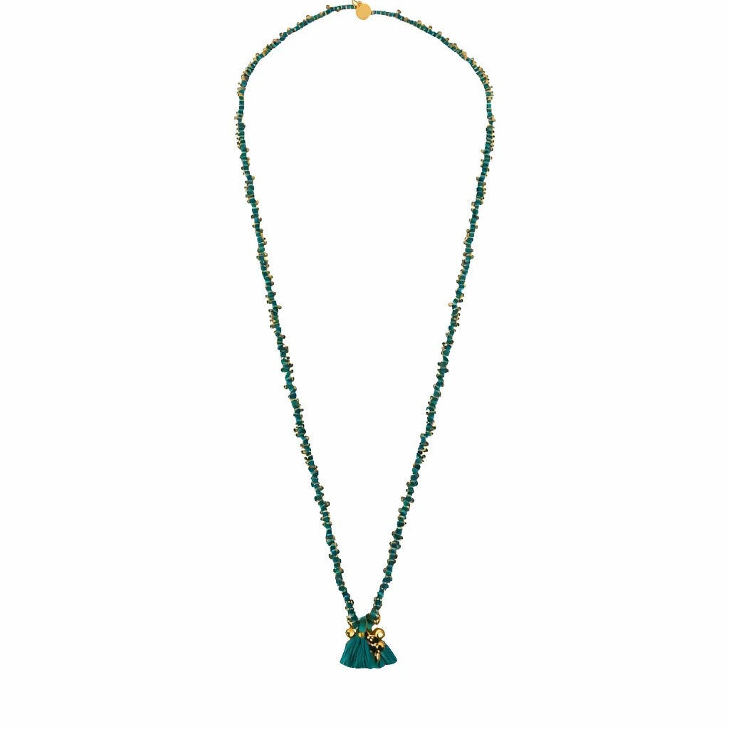 Collar Fuljhadi Bajra Largo Verde Petróleo · Lujo Artesanal