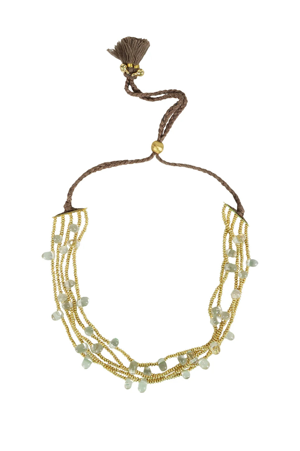 Collar Ayra Layering blanco de House of Tuhina: hileras de cuentas doradas con gotas blancas y cordón ajustable, hecho a mano en India