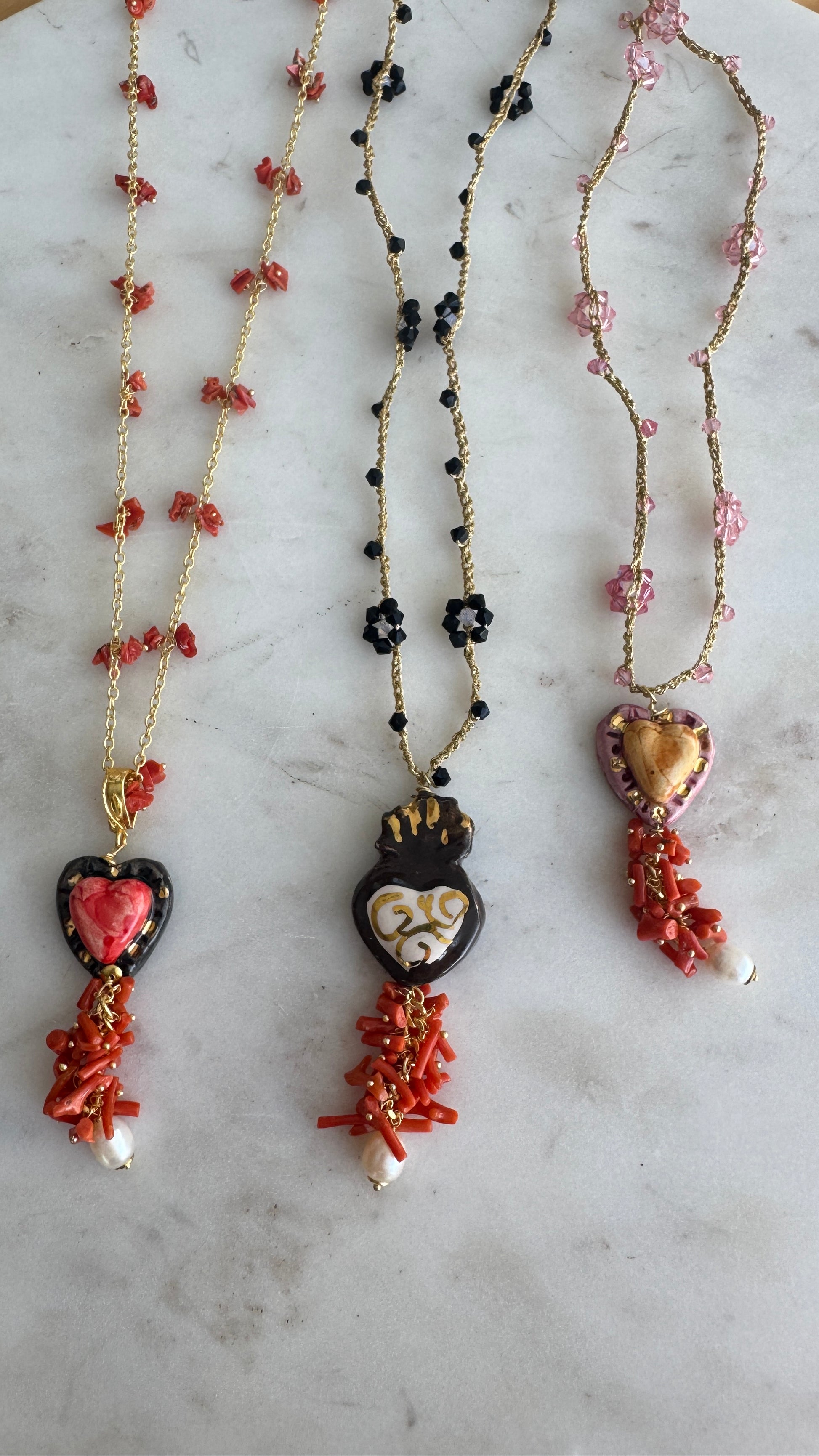 collares largos italia cristal cerámica coral perlas sicilia