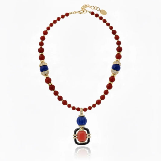 collar agata roja mujer dorado con colgante elegante joya italiana trovare chile
