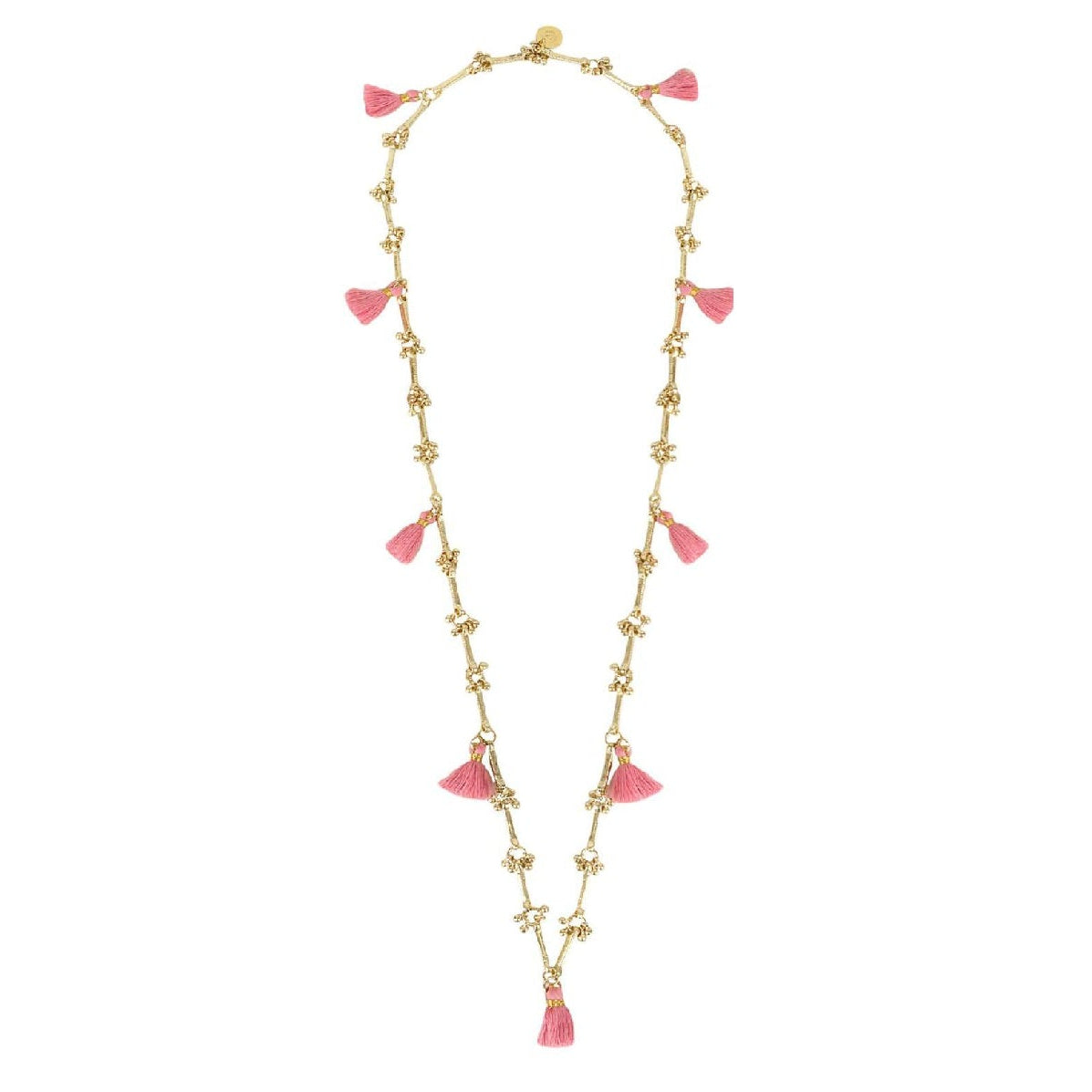 collar rosado con dorado pompones