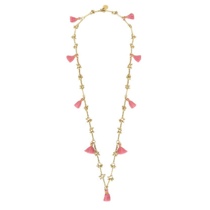 collar rosado con dorado pompones