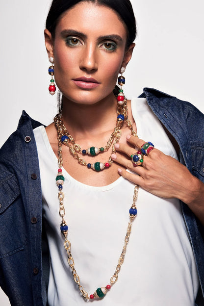 collar mujer elegante cadena gruesa dorada con piedras de colores joya italiana