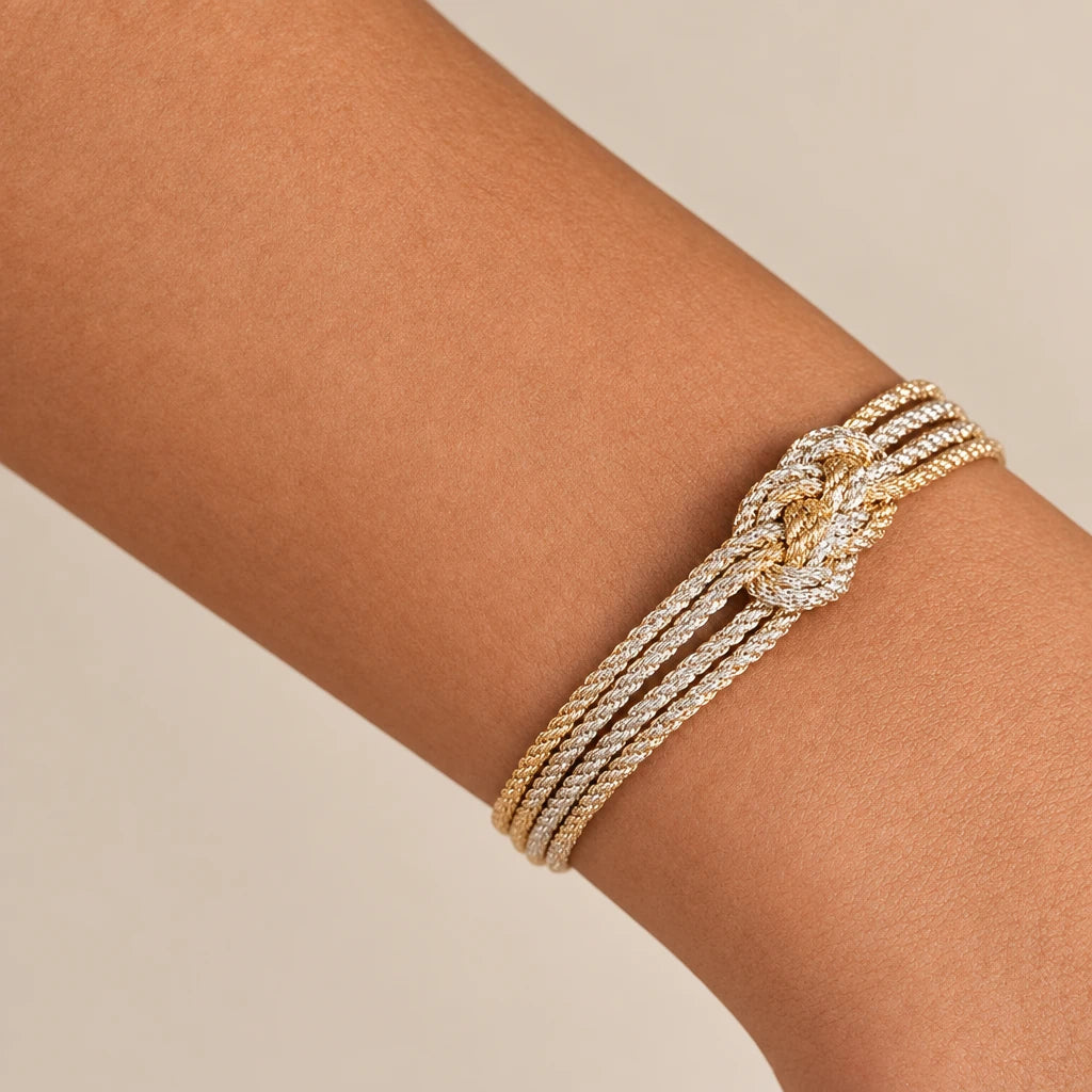 Pulsera Knot Gold Silver, sfifa marroquí bicolor hecha a mano, vista adicional