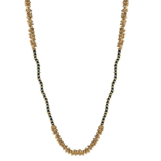 Collar Manira neckstring artesanal con espejos en tono teal, joyería semi lujo hecha a mano
