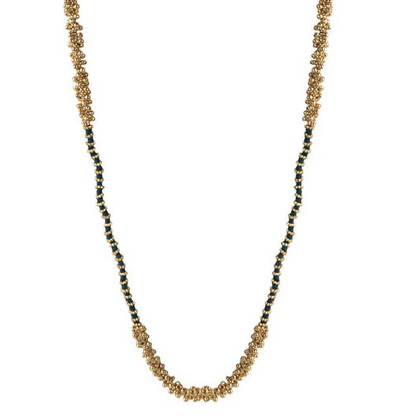 Collar Manira neckstring artesanal con espejos en tono teal, joyería semi lujo hecha a mano
