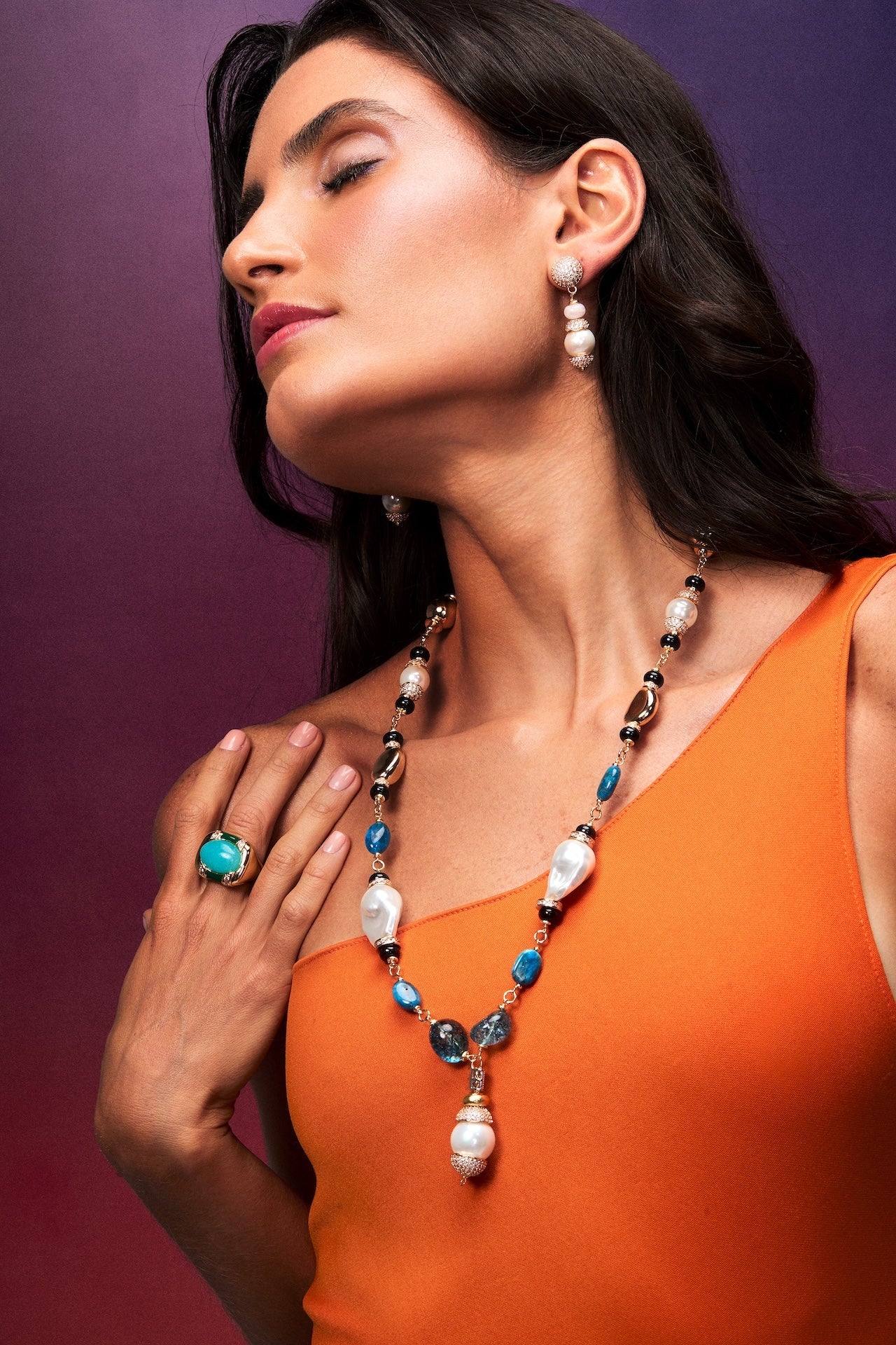 aros largos mujer rosados con perla elegantes dorados joya italiana chile