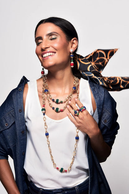 collar mujer elegante cadena gruesa dorada con piedras de colores joya italiana