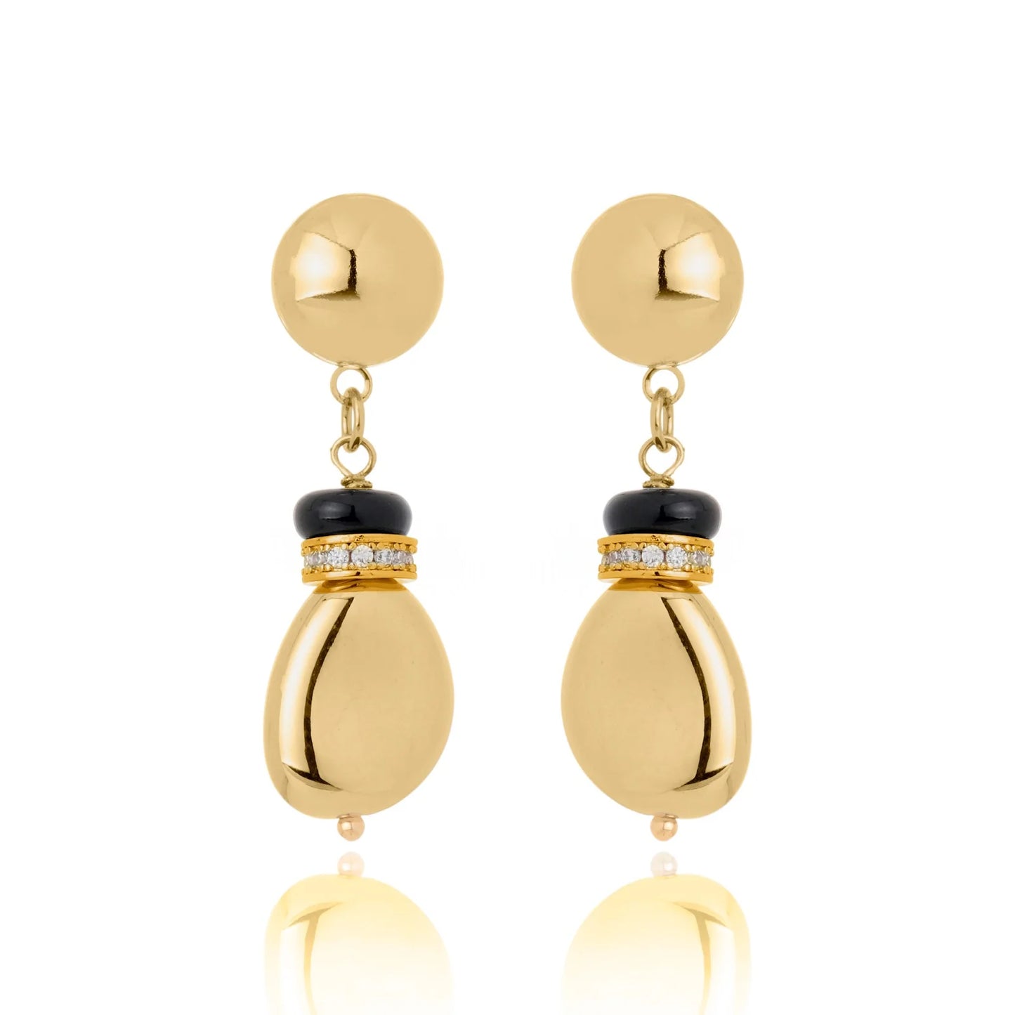 Aros Volutta Black Gold – Elegancia Escultural en Piedra Negra y Oro