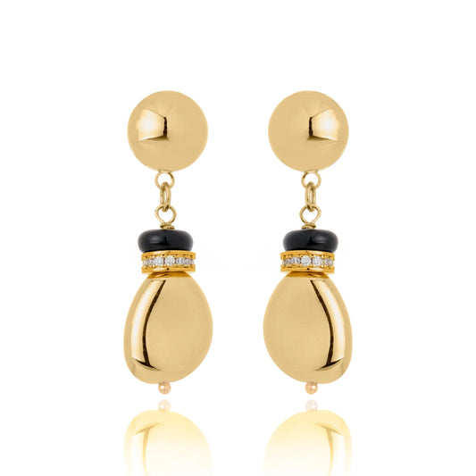Aros Volutta Black Gold – Elegancia Escultural en Piedra Negra y Oro