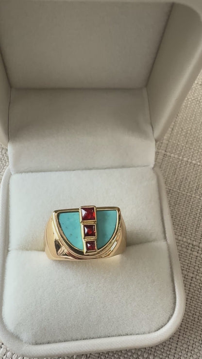 Anillo Symmetry – Dorado Semilujo con Howlite Azul