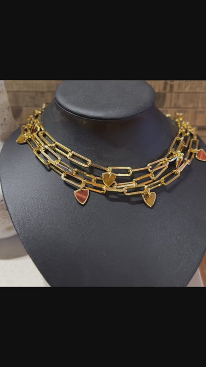 Collar Anteros con Piedra Ojo de Tigre y Baño Oro – Multicadena de Joyería Italiana