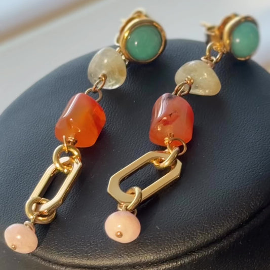 Aros Gemas Bañados en Oro 24K Hechos a Mano