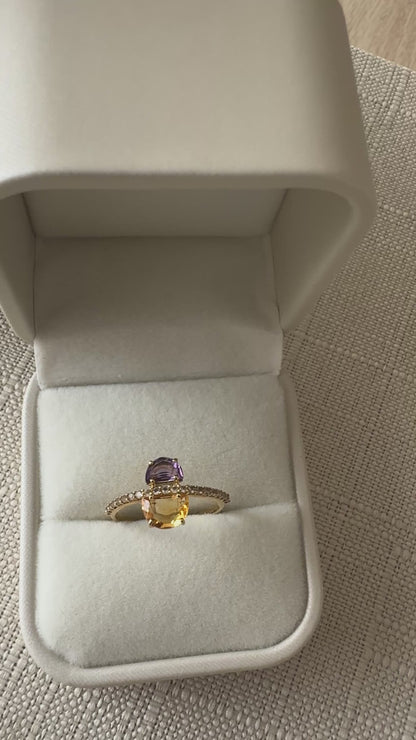 Anillo Pendulum Collection con Amatista & Citrino Amarillo | Vermeil Oro 18k sobre Plata 925