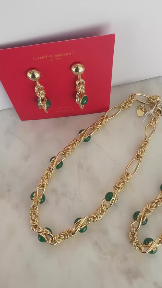 Collar Lisanza Ágata Verde – Elegancia Italiana en Oro y Luz